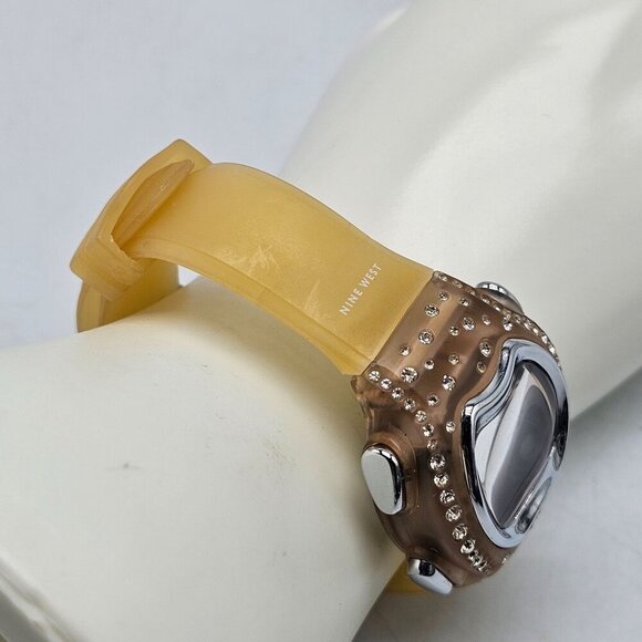 Nine West Womens Digital Watch Yellow Strap Crystal Accents Water Resistant - Picture 2 of 8